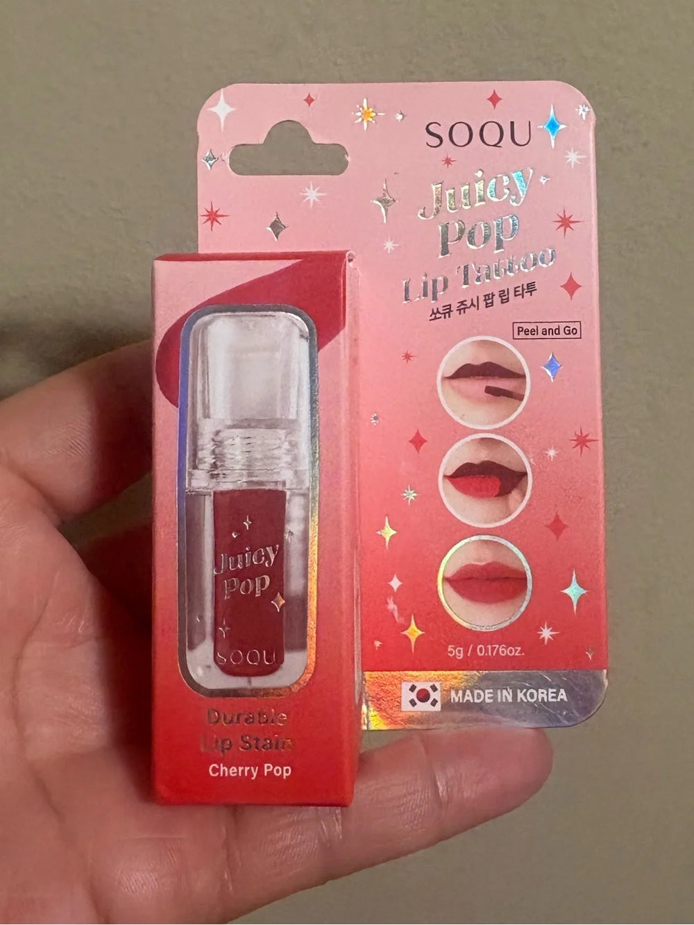 SOQU Juicy Pop Lip Stain — Cherry Pop (Red) Brand New Never Used.